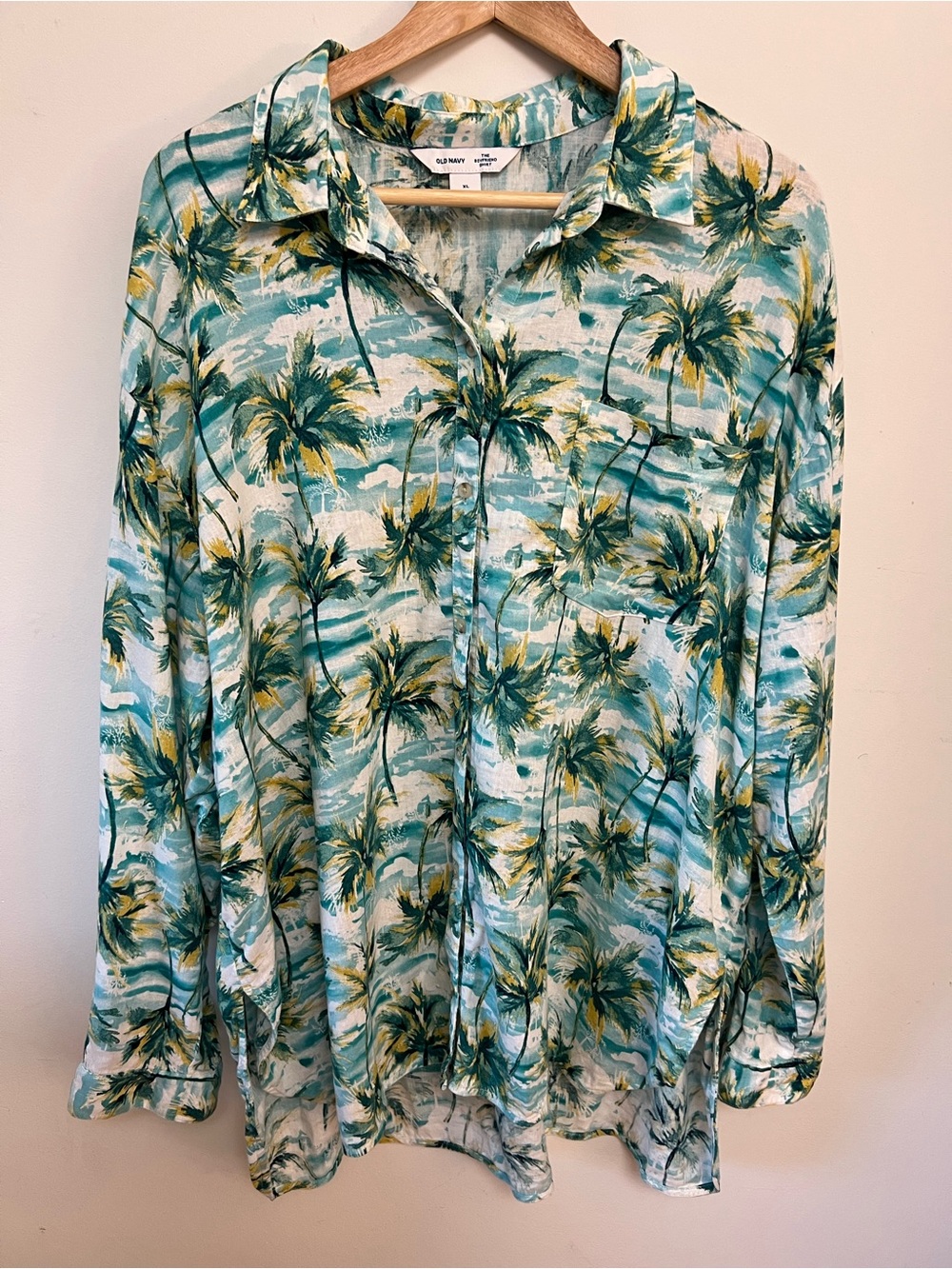 Old Navy "The Boyfriend" Tropical Palm Tree Linen-Blend Shirt – Size XL